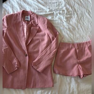 Zara Blush Pink Blazer and shorts